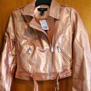 Forever 21 Faux Leather Rose Gold Moto Jacket NWT